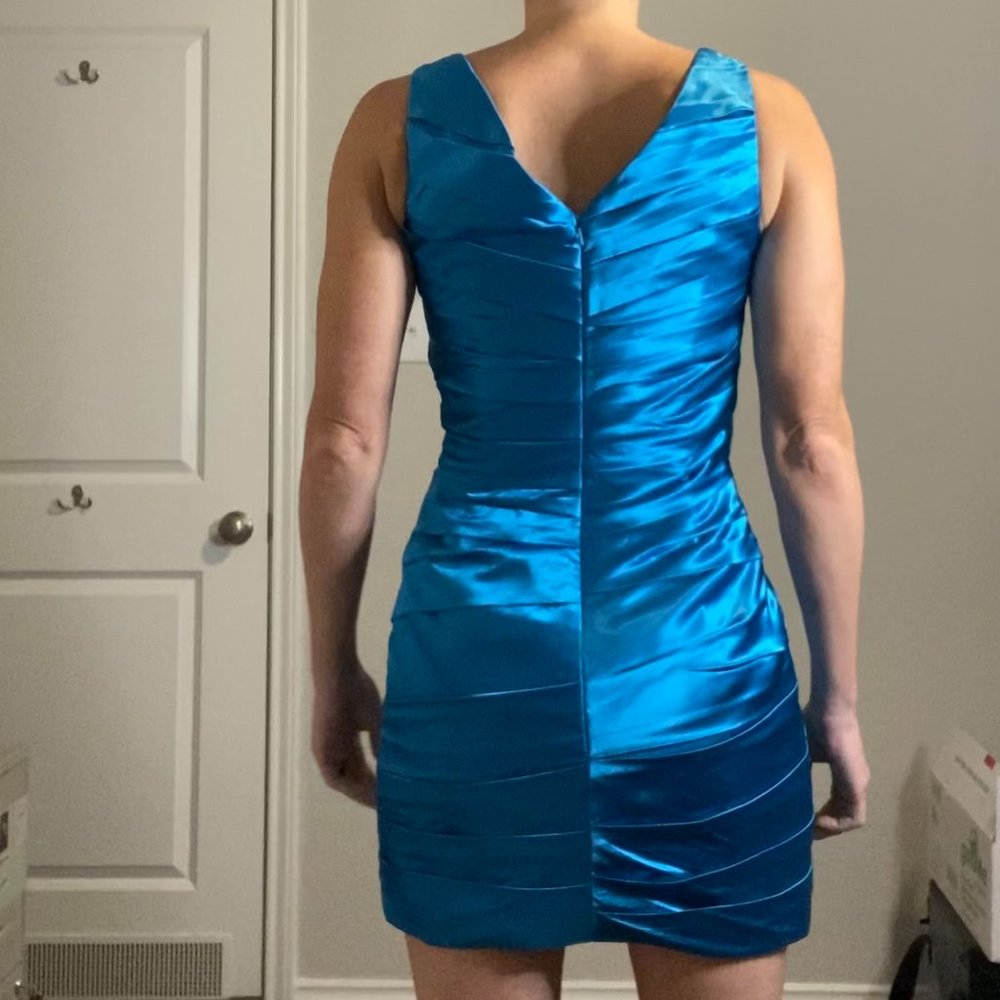 Aqua blue satin dress - Picture 4 of 12